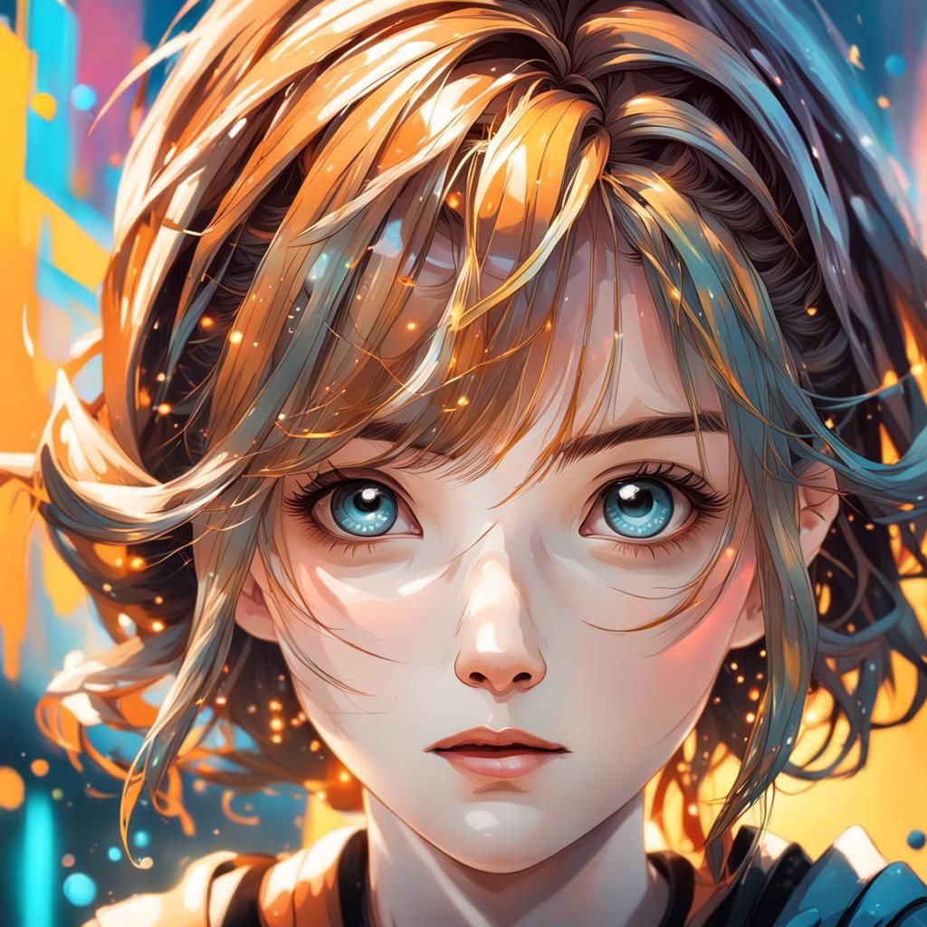 Cute Manga Girl in Hyperrealistic Splash Art Style