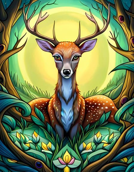 Cute Fluffy Fawn with Doe Eyes, Gothic Art