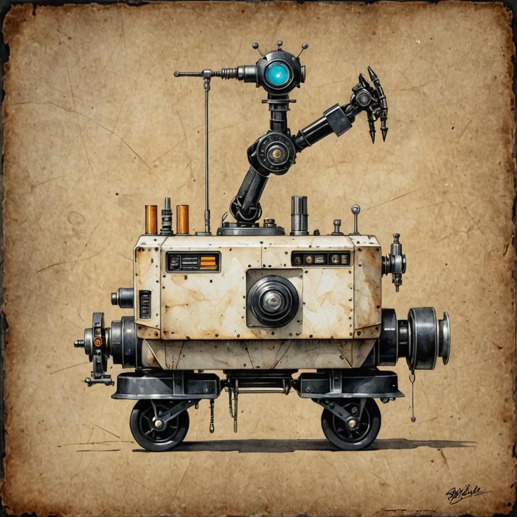 Retro-Futuristic Robot in Art Deco Warehouse