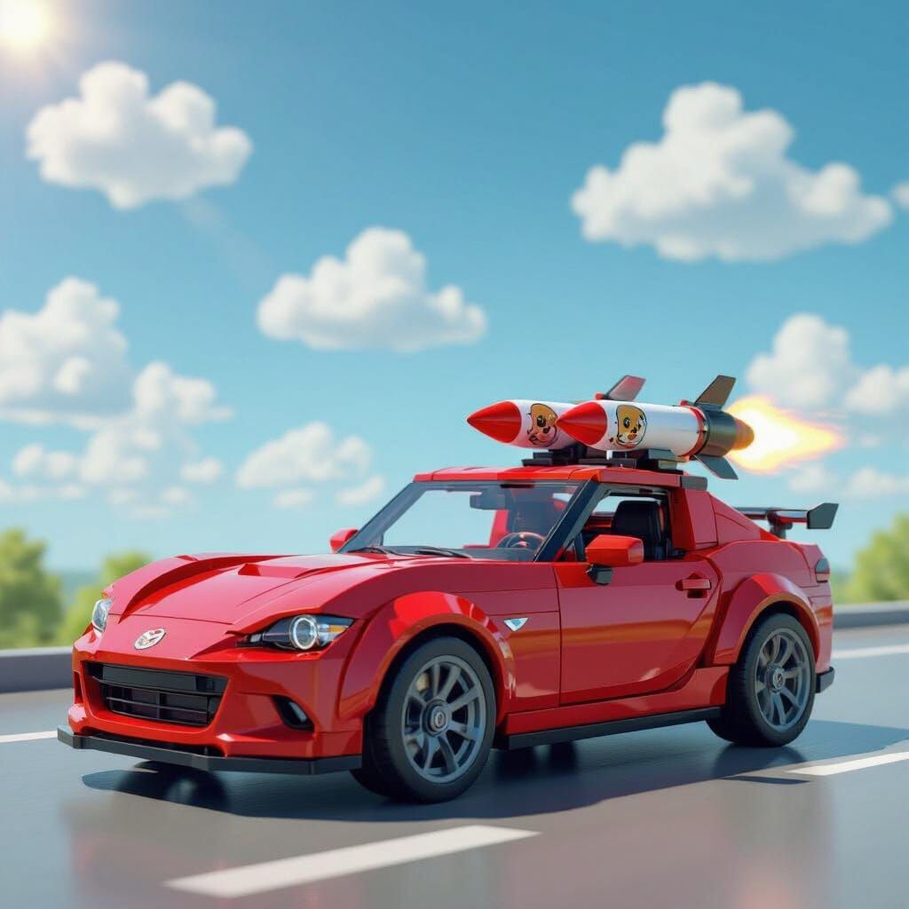 Lego Miata With Dog Face Rockets in 3D Style