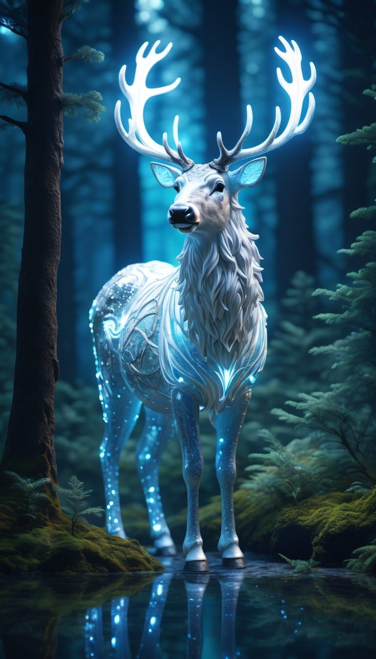 Bioluminescent Stardust Reindeer in Enchanted Forest