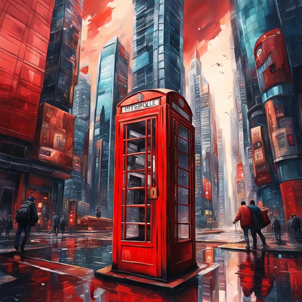 Hyperrealistic Metropolis with Red Phone Box Buildings