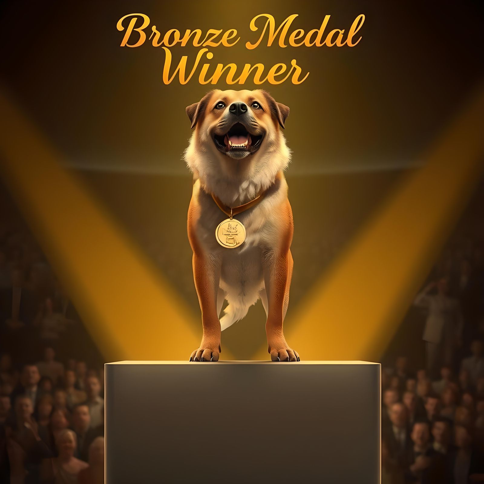 Dog's Triumph: Bronze Medal in Retro-Futuristic Style