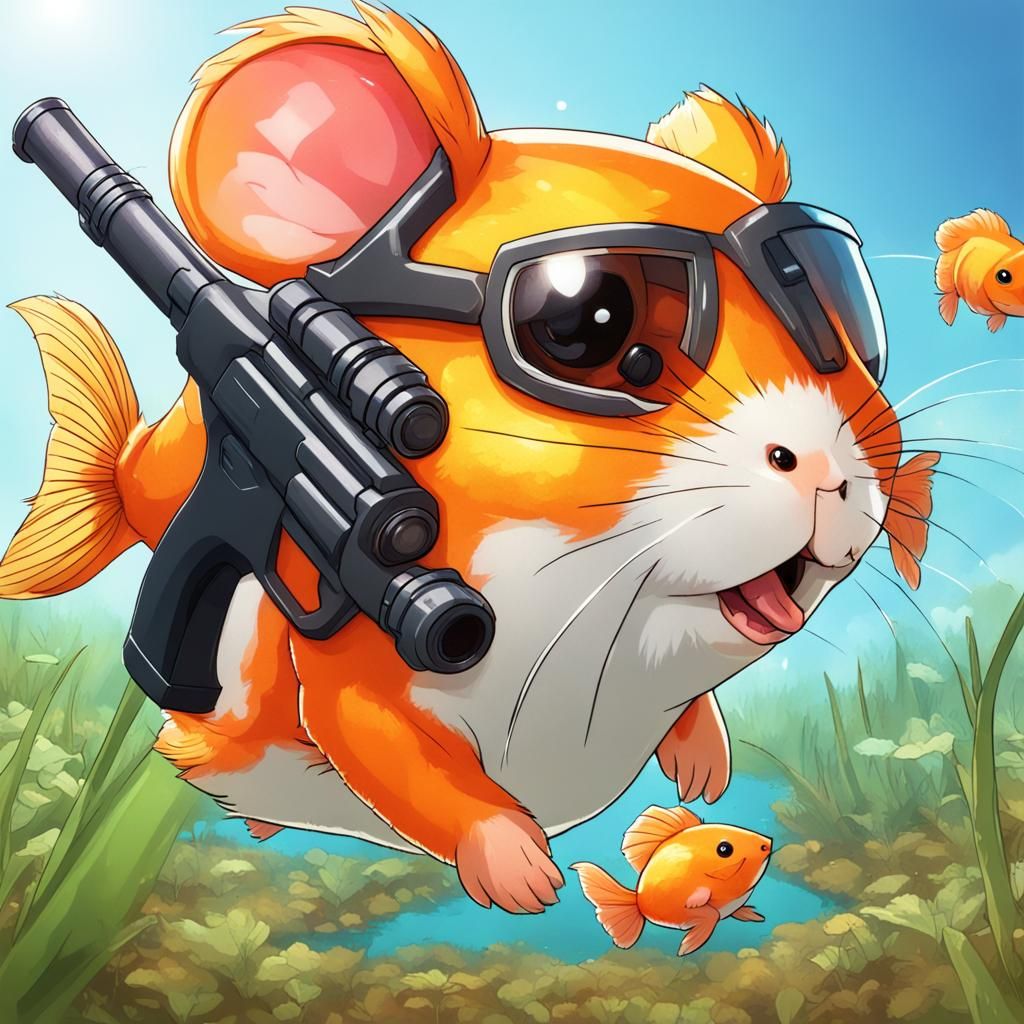 Goldfish-Hamster Hybrid Warrior on Battlefield
