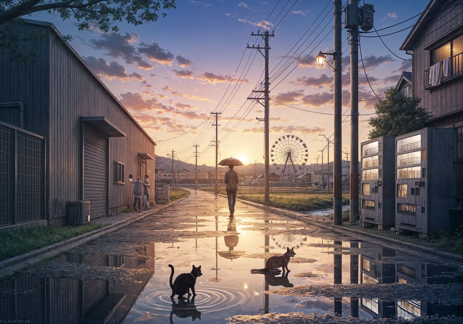 Anime Road to Sea Under Golden Hour Sky