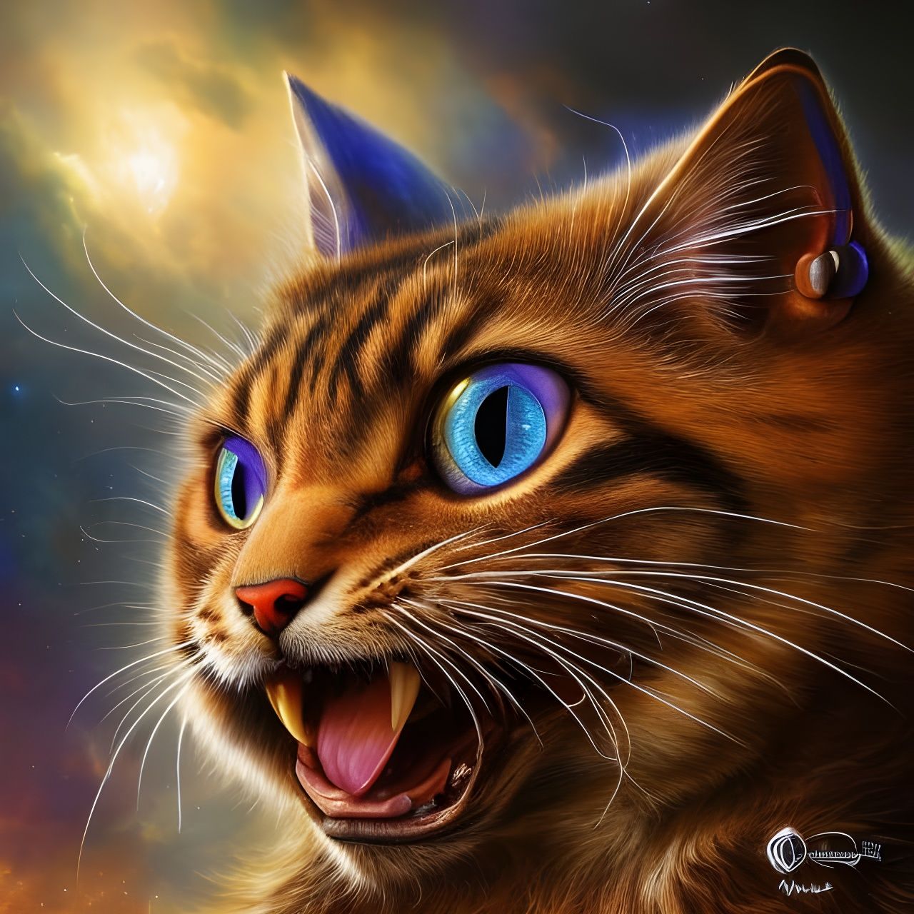 Interdimensional Bio-Mechanical Cat Portrait in 8K