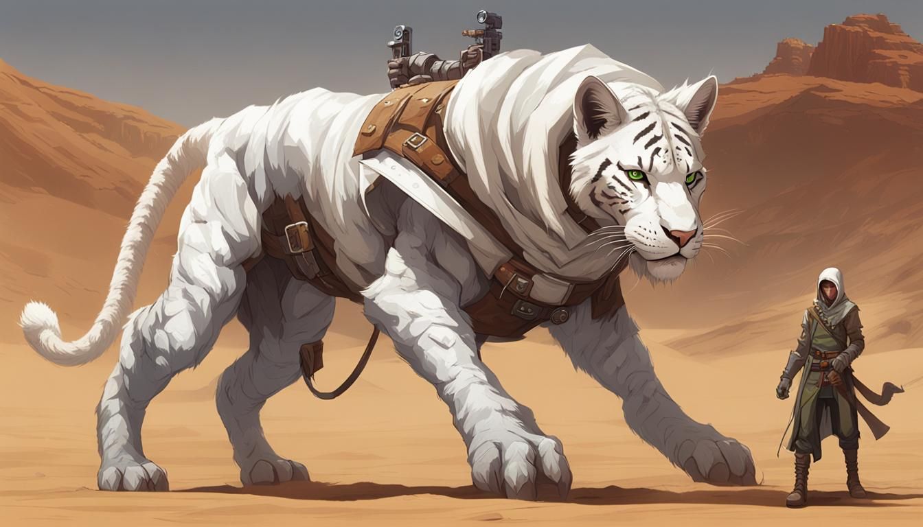 Anthropomorphic Liger Person in Desert, D&D Style