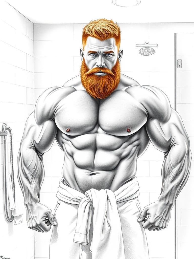 Confident Ginger Bodybuilder in Realistic Art