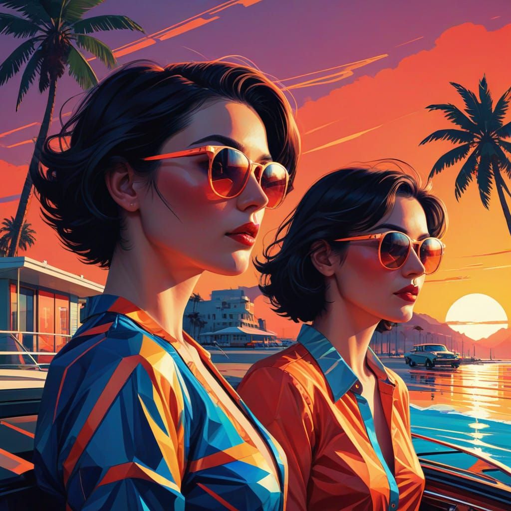 Retro-Futuristic Coastal Cruisers in Vibrant Sunset Hues