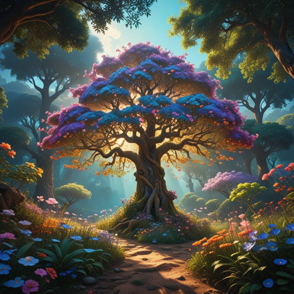 Whimsical Indian Fantasy Garden Blooms with Iridescent Beaut...