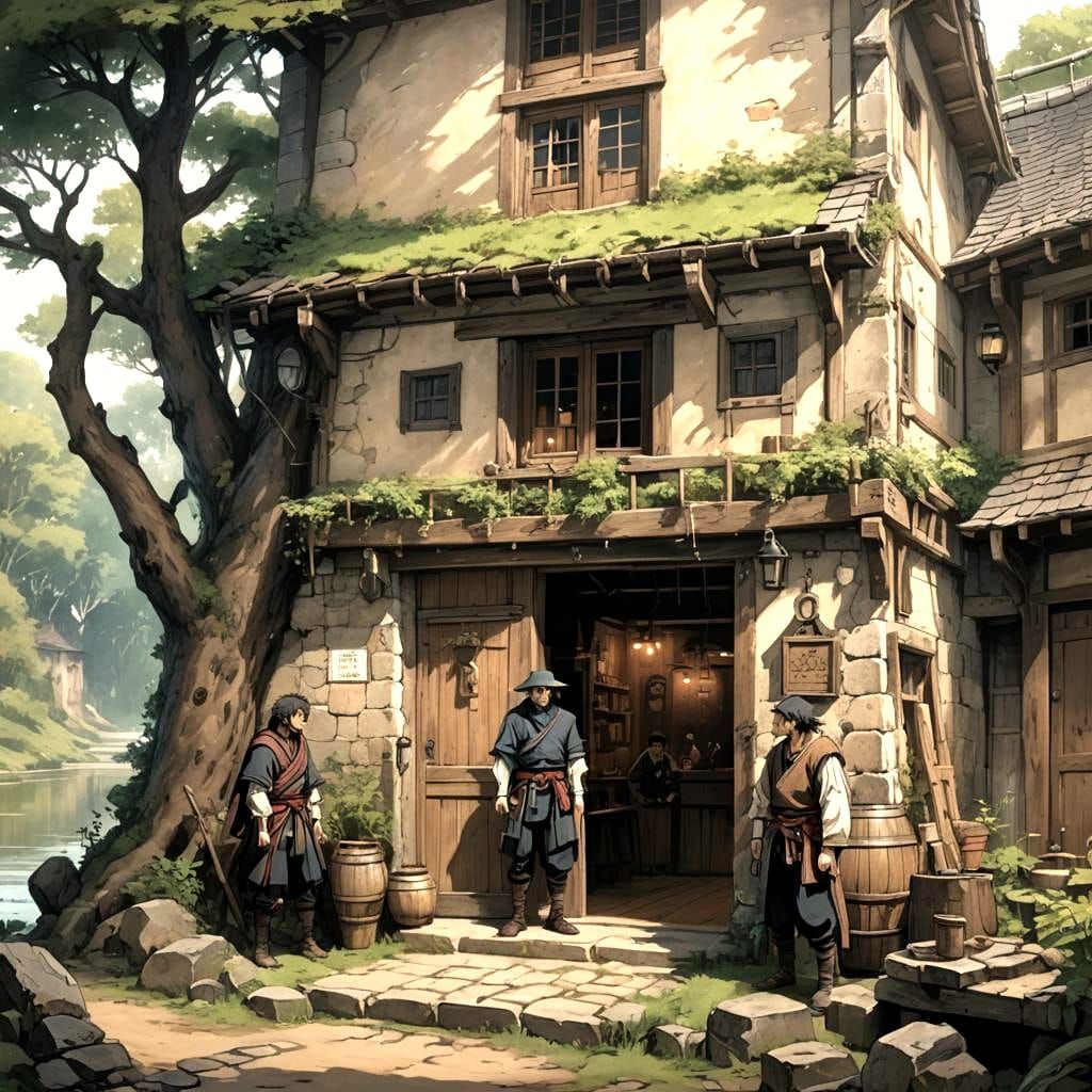 Tavern Scene Near Loire in Manga Style