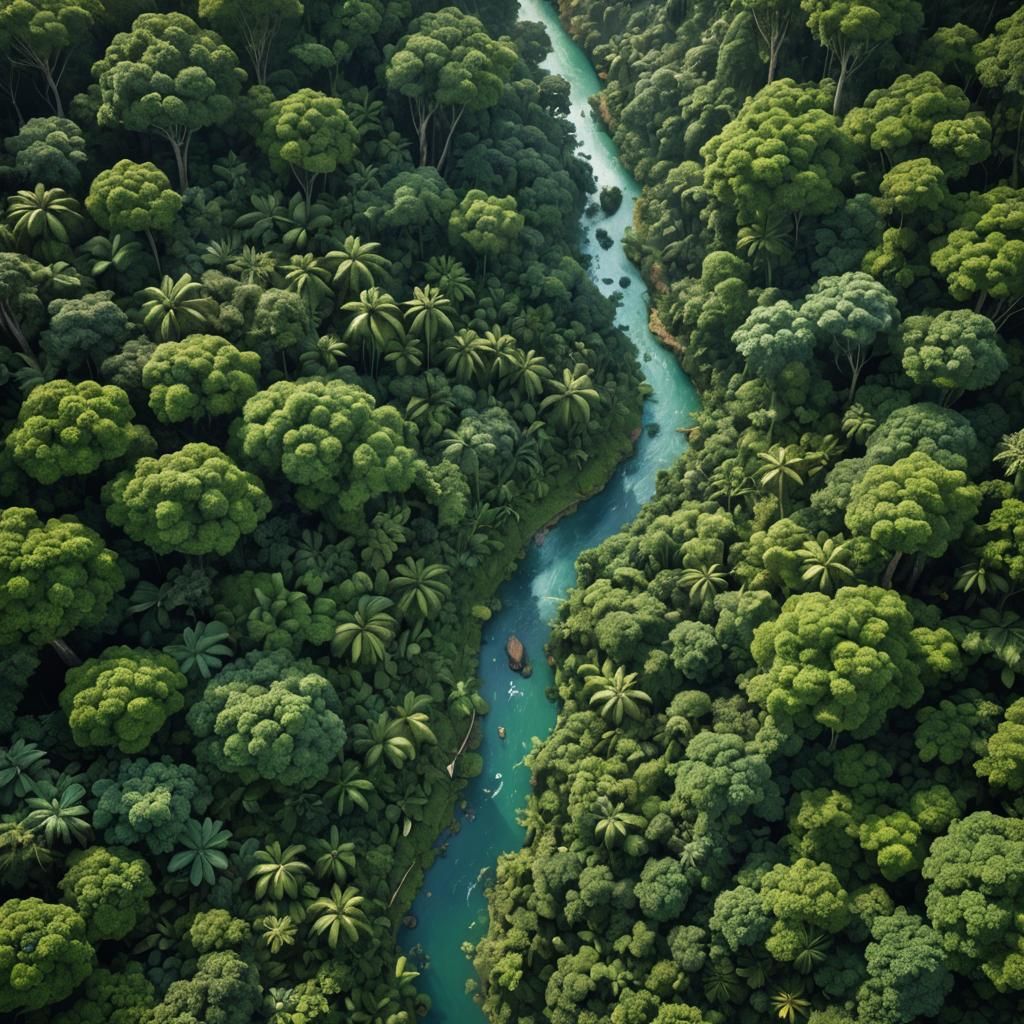 Lush Rainforest Aerial View: Detailed Matte Painting