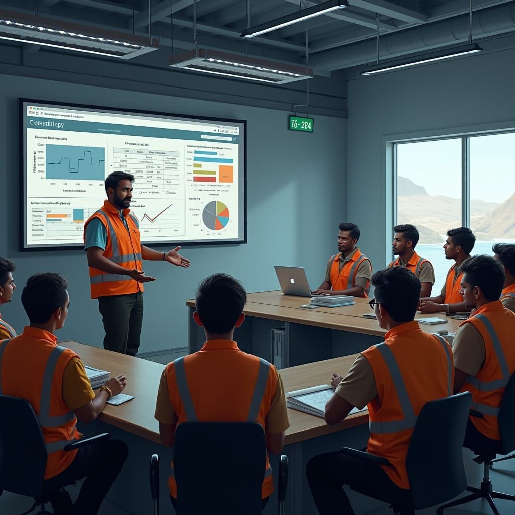 Mining Safety Officer Presents to Drivers in Modern Conferen...