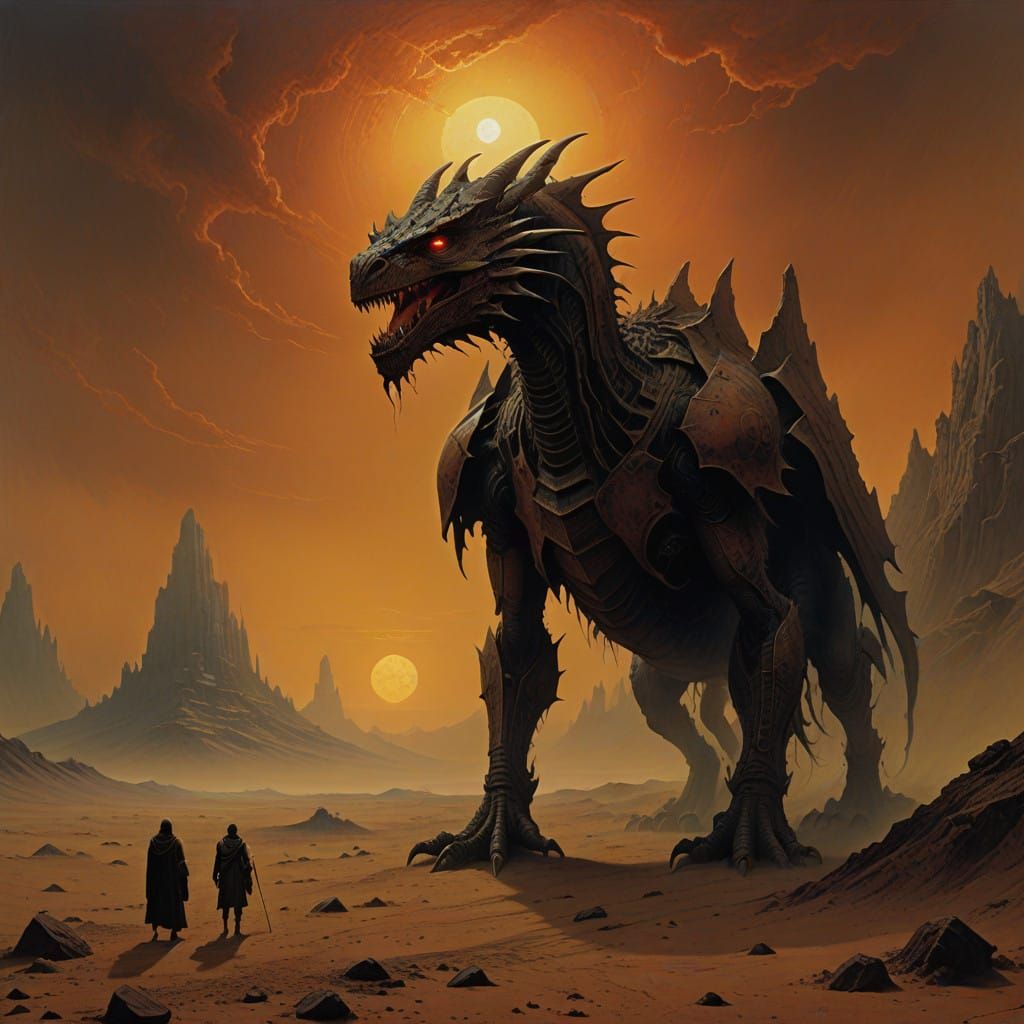 Surreal Krayt Dragon Emerges from Tatooine's Twin-Sunned Hor...