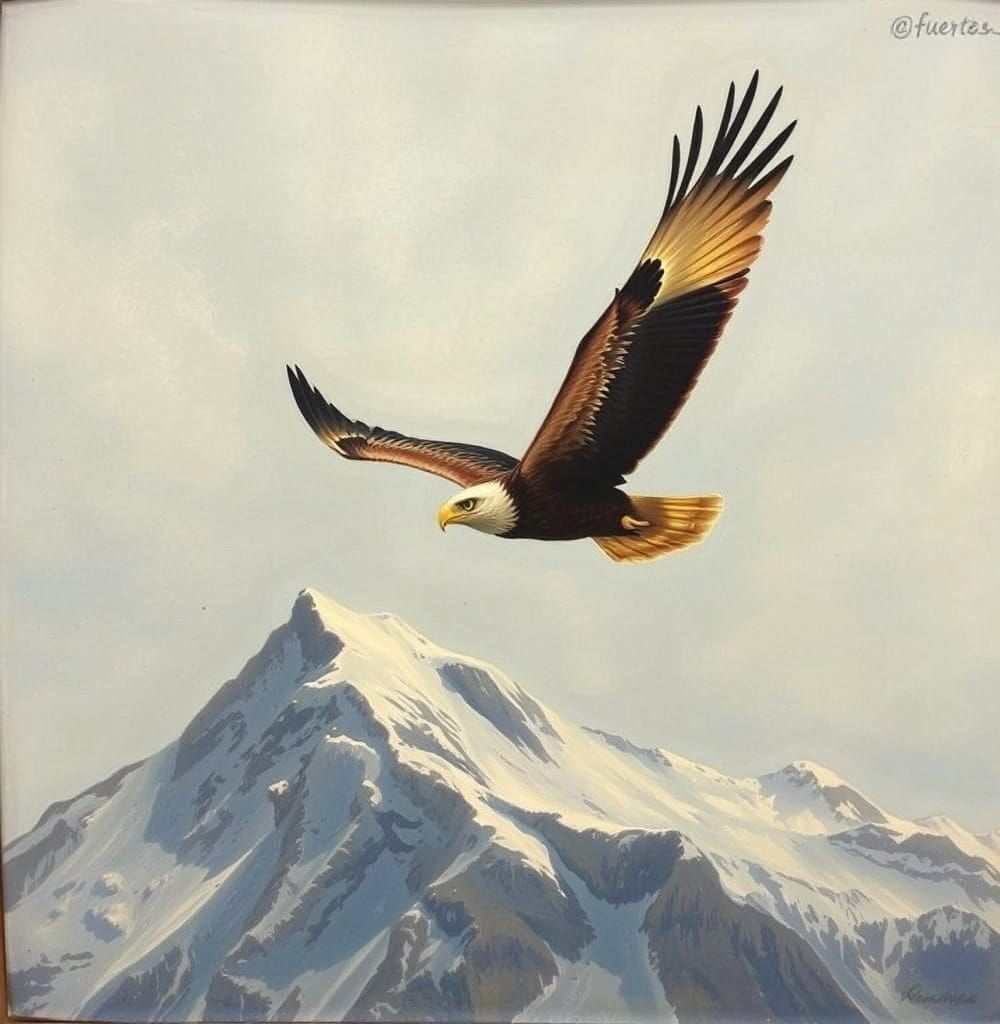 Hawk Over Mountain in Watercolor Style