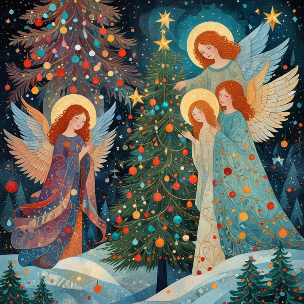 Surreal Klimt-Inspired Angels Illuminate a Sparkling Christm...
