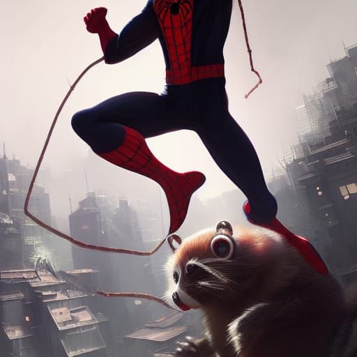 Tanuki as Spiderman: Dark Fantasy Concept Art