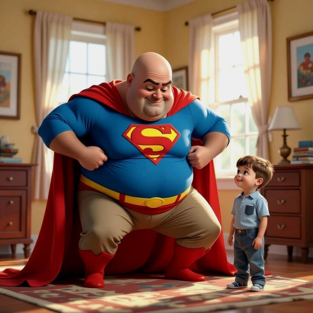 Humorous Image of Dad in Superman Costume