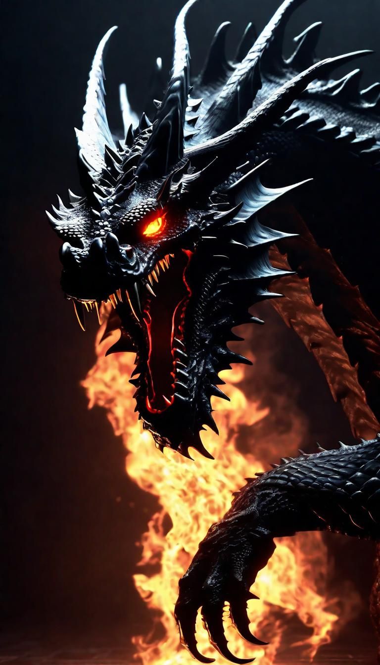 Creepy Black Dragon in Abyssal Darkness