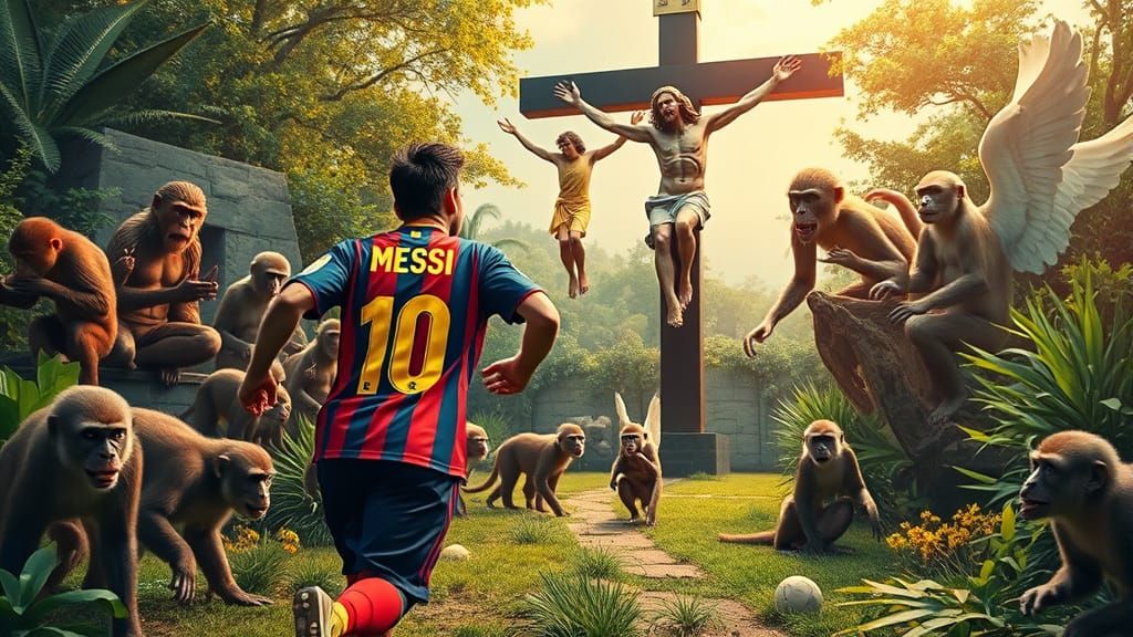 Messi's Surreal Zoo Run: A Surrealist Dreamscape