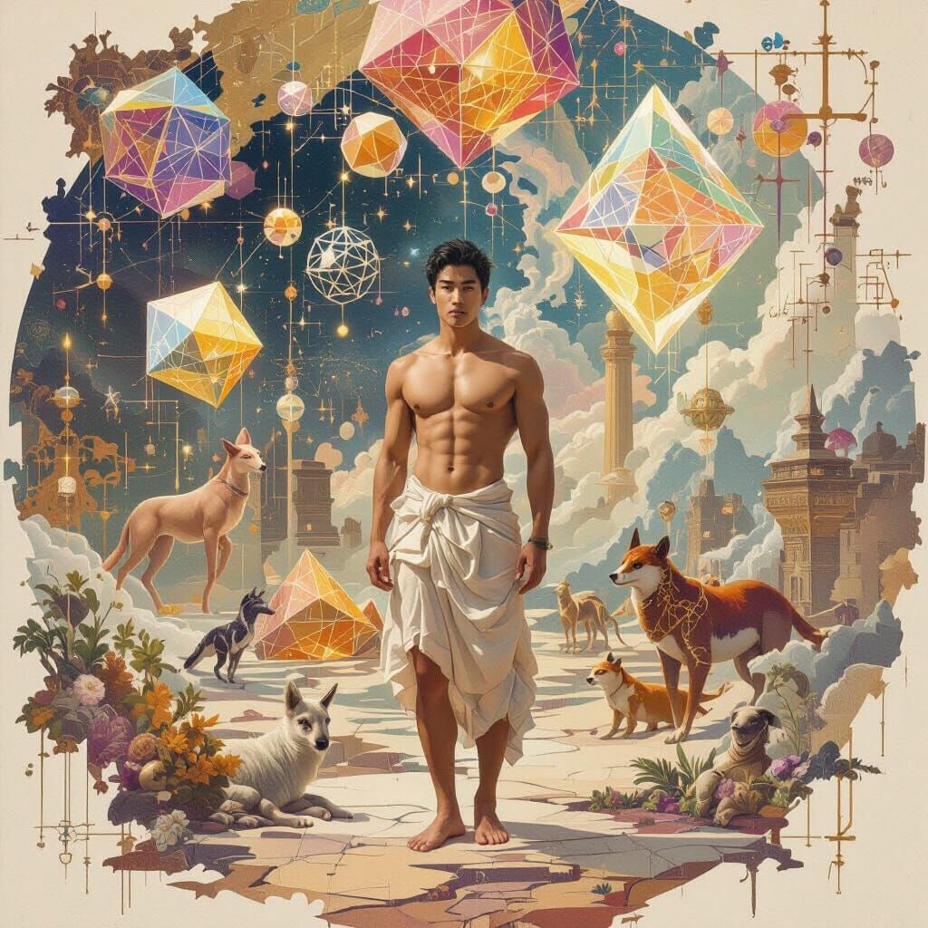 Hyperrealistic Oil Painting of Man in Mathematical Paradise