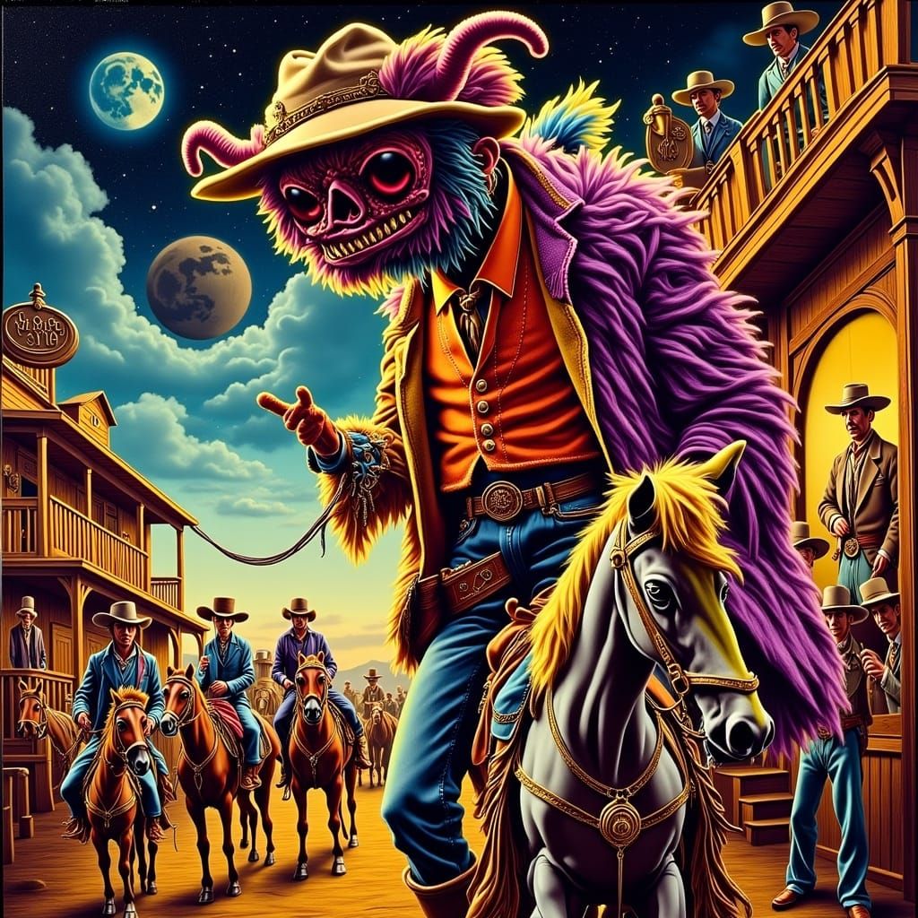 Cyclops Cowboy in Surreal Oil Painting