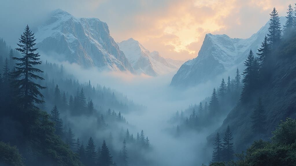 Dreamy Fantasy Mountain Poster in Lyrical Abstraction Style