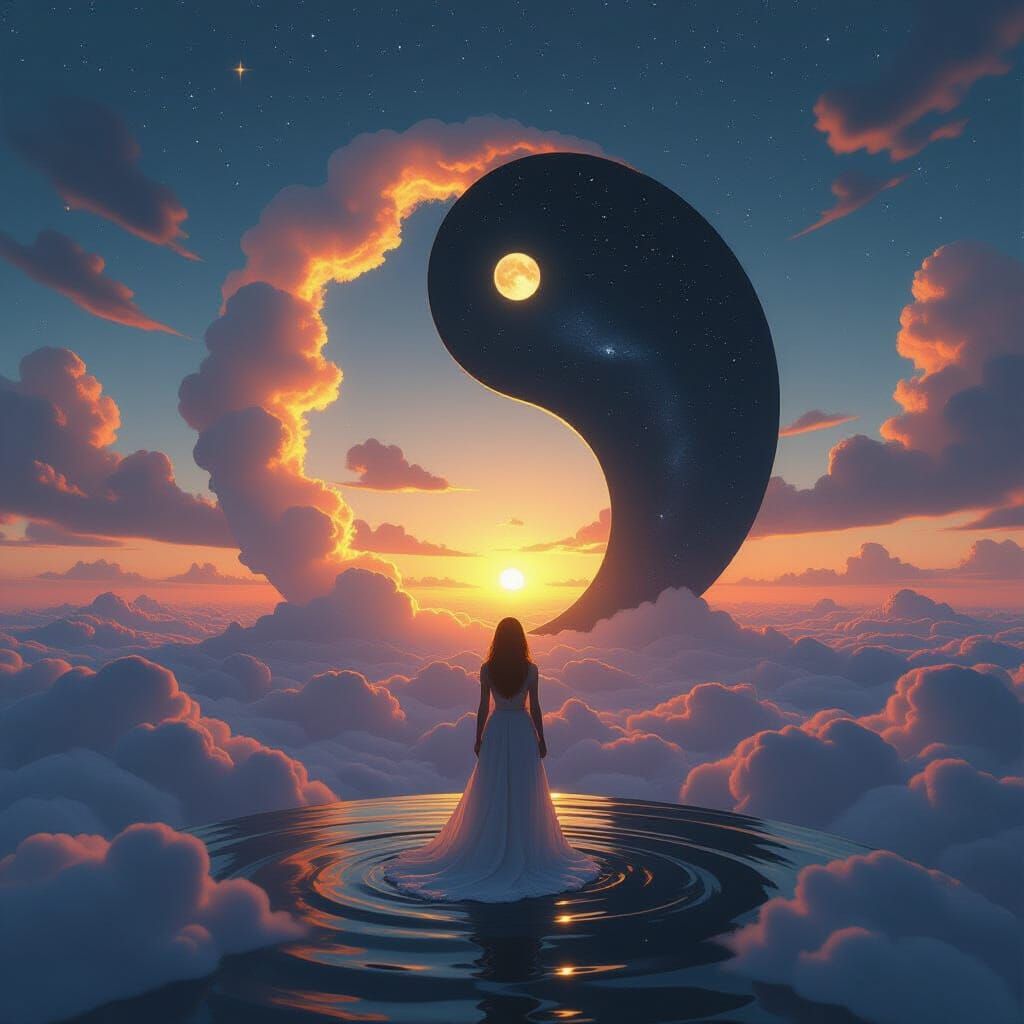 Dreamscape: Woman in Yin and Yang Sky