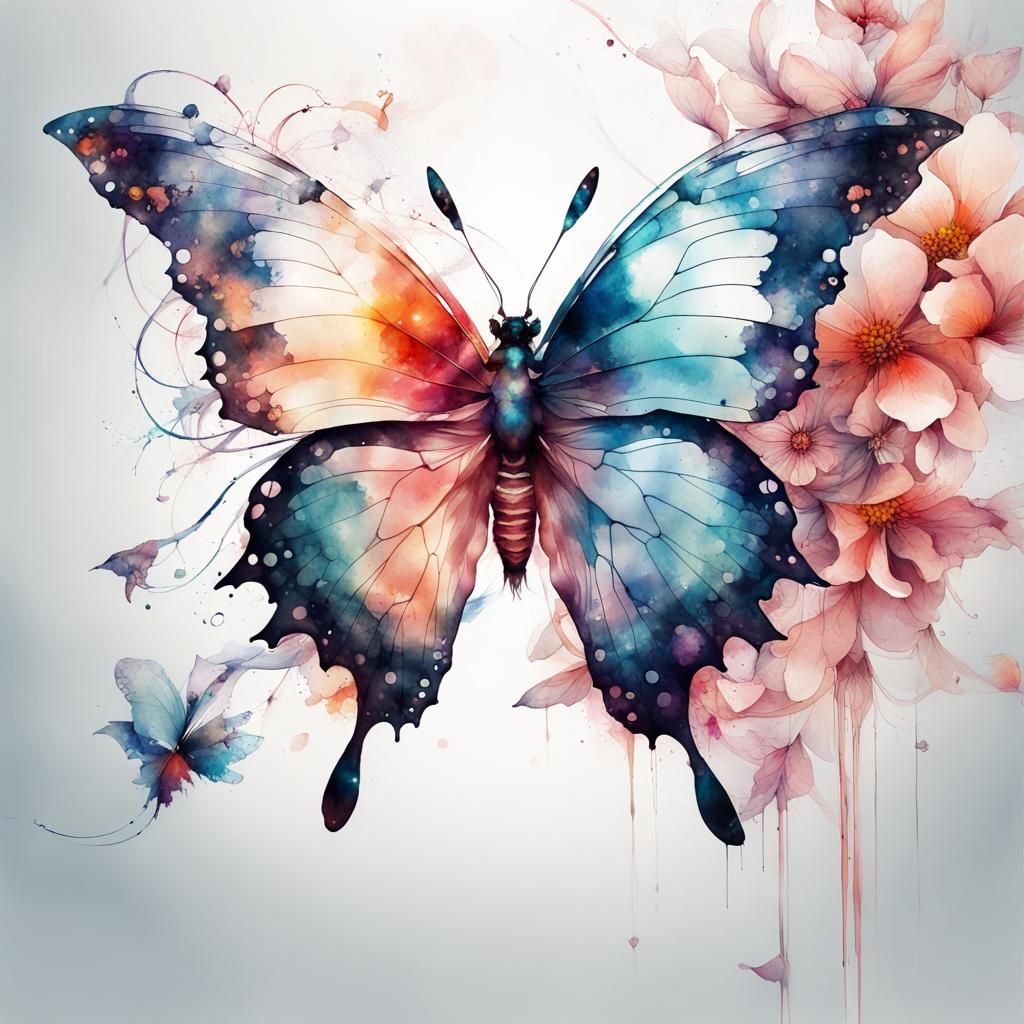 Watercolor Butterfly with Fractal Details