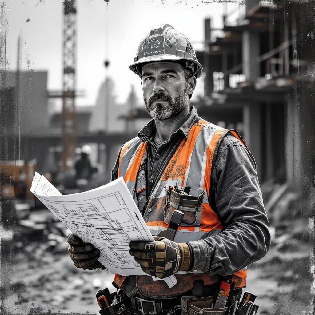 Construction Worker Charcoal Drawing in Ash Thorp Style