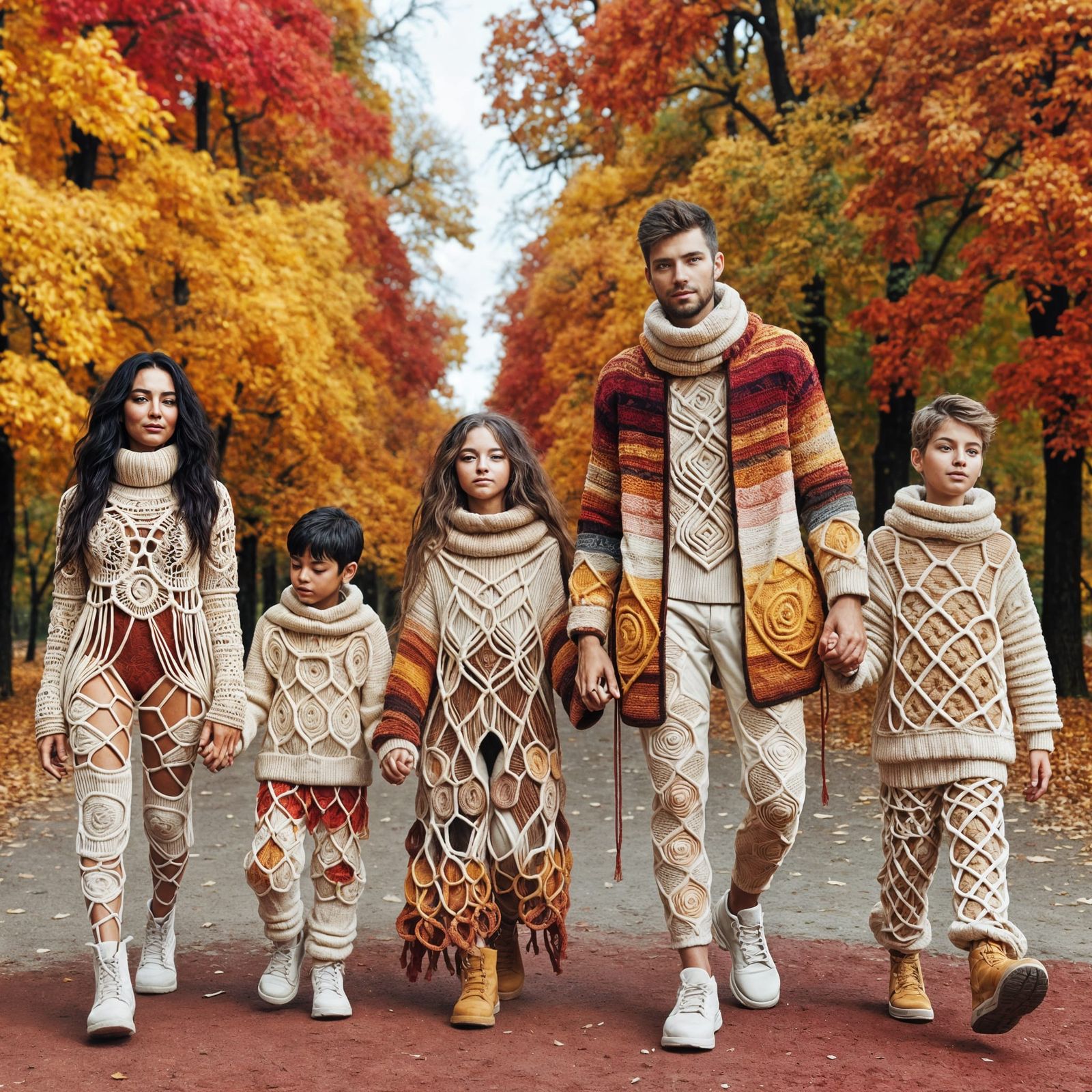 Macrame Family in Autumn Park