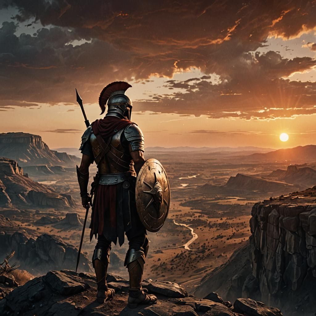 Epic Spartan Warrior at Battlefield Edge