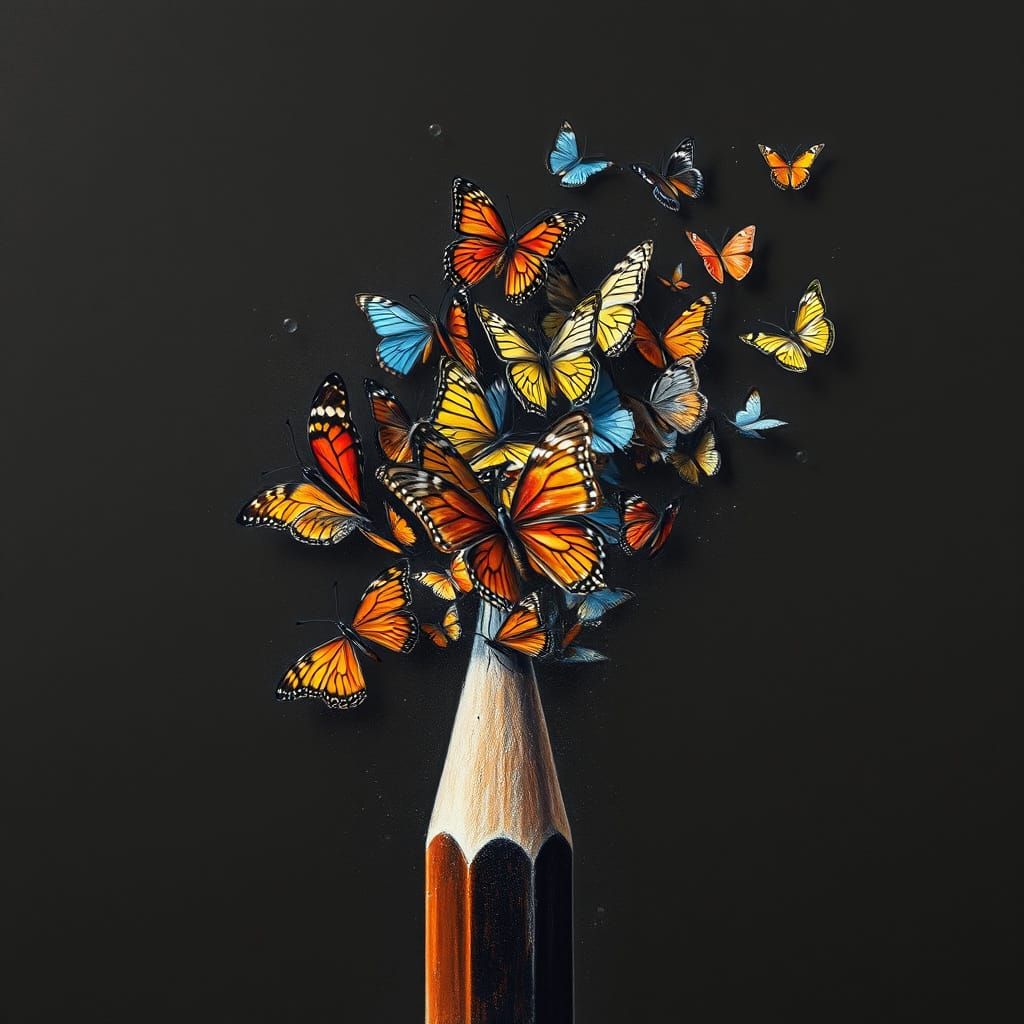 Butterflies Escape Pencil Graphite in Courbet Style