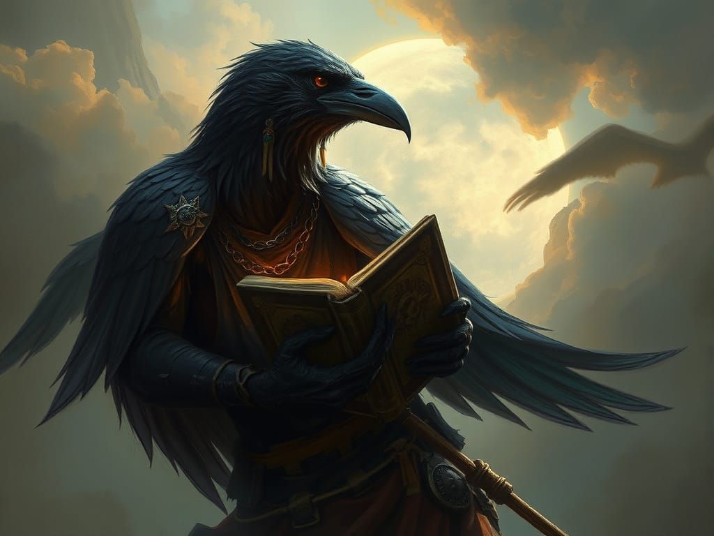 Ancient Crow Guardian Watches Over Sacred Sumerian Tome