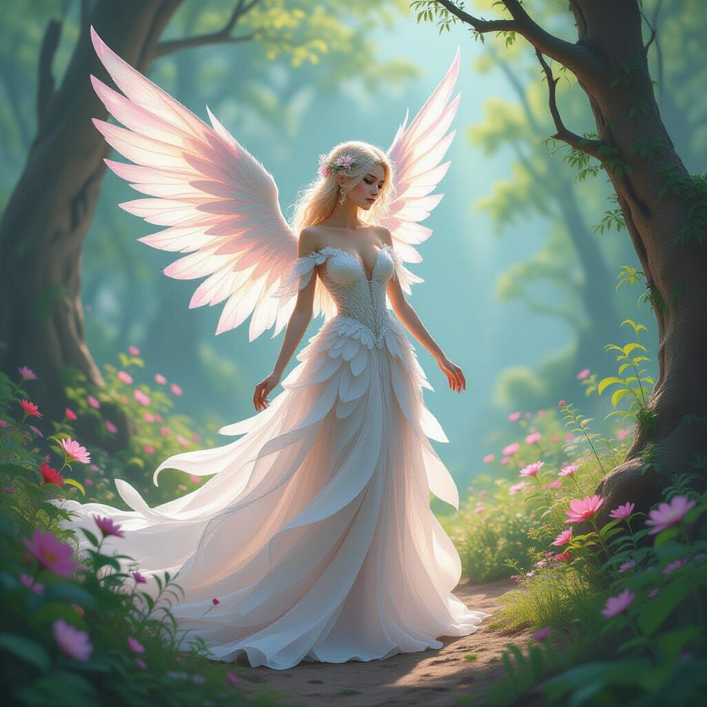 Ethereal Forest Nymph with Feathered Wings