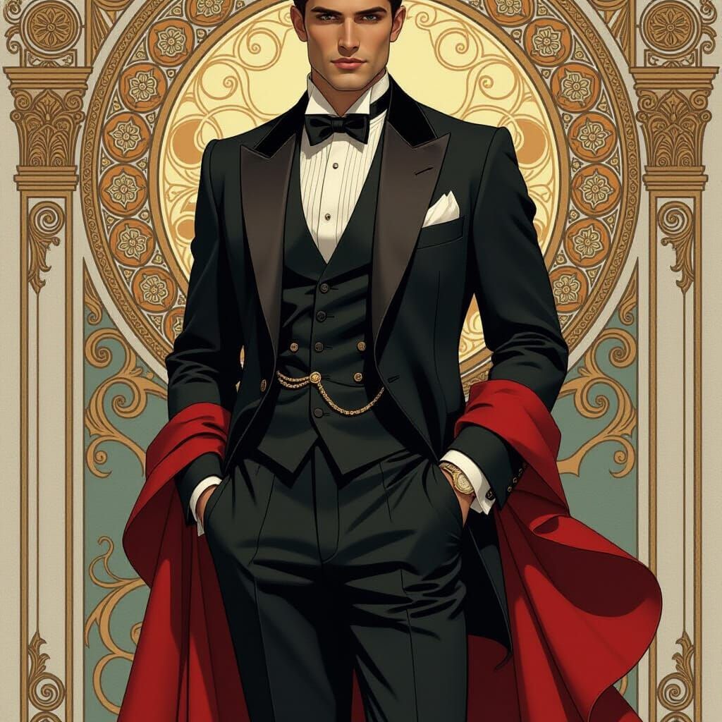 Elegant Male Portrait in Art Nouveau Style