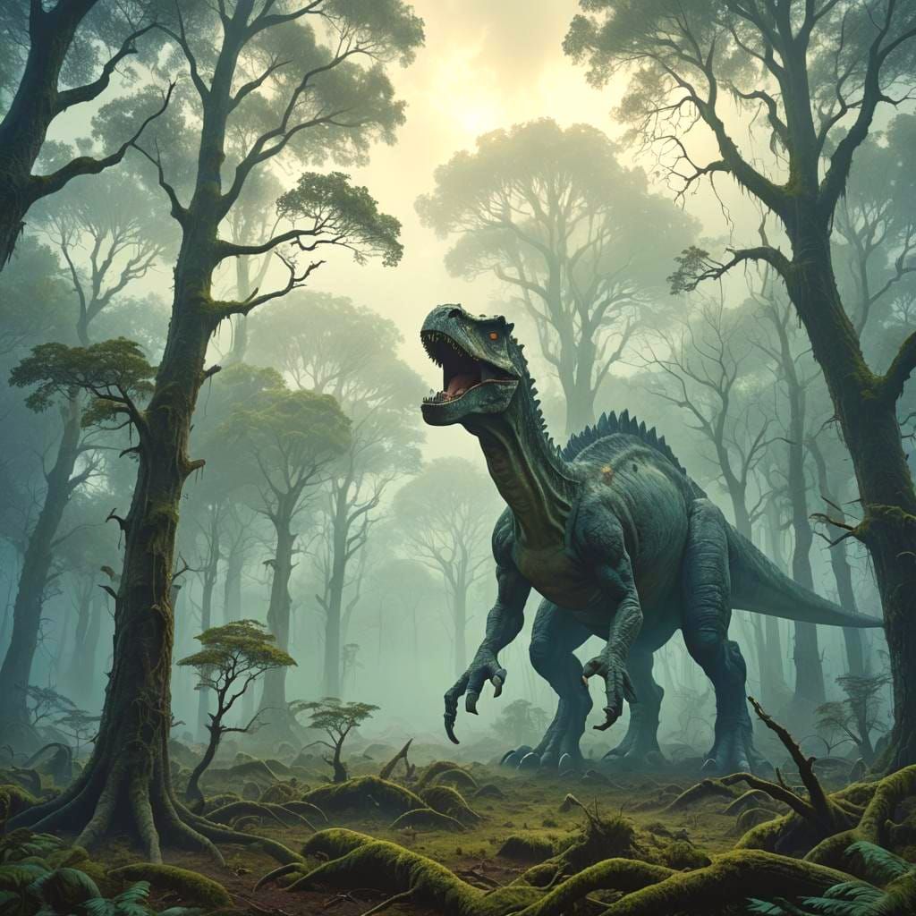 A Dramatic Depiction of the Mesozoic Era as 3D Rendered Digi...