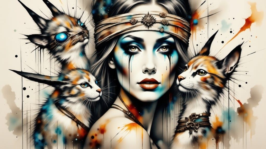 Lady of the Mountain with Feline Companions in Neovisceral S...