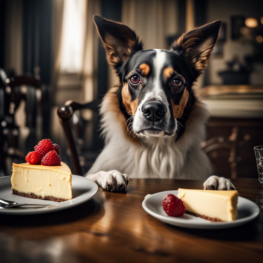Dog Marries Cheesecake: Hyperrealistic Wedding Portrait