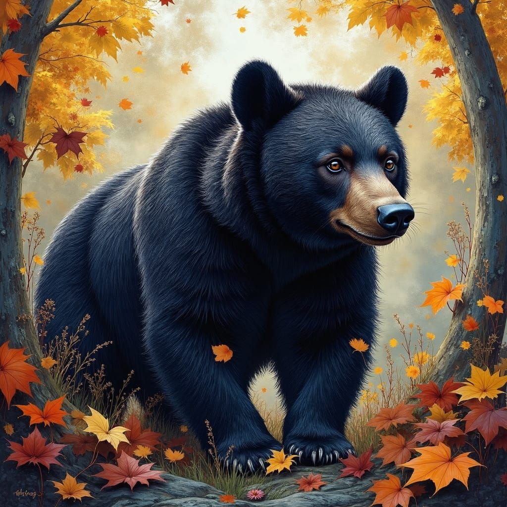 Hyperrealistic Autumn Black Bear in Ethereal Australian Land...