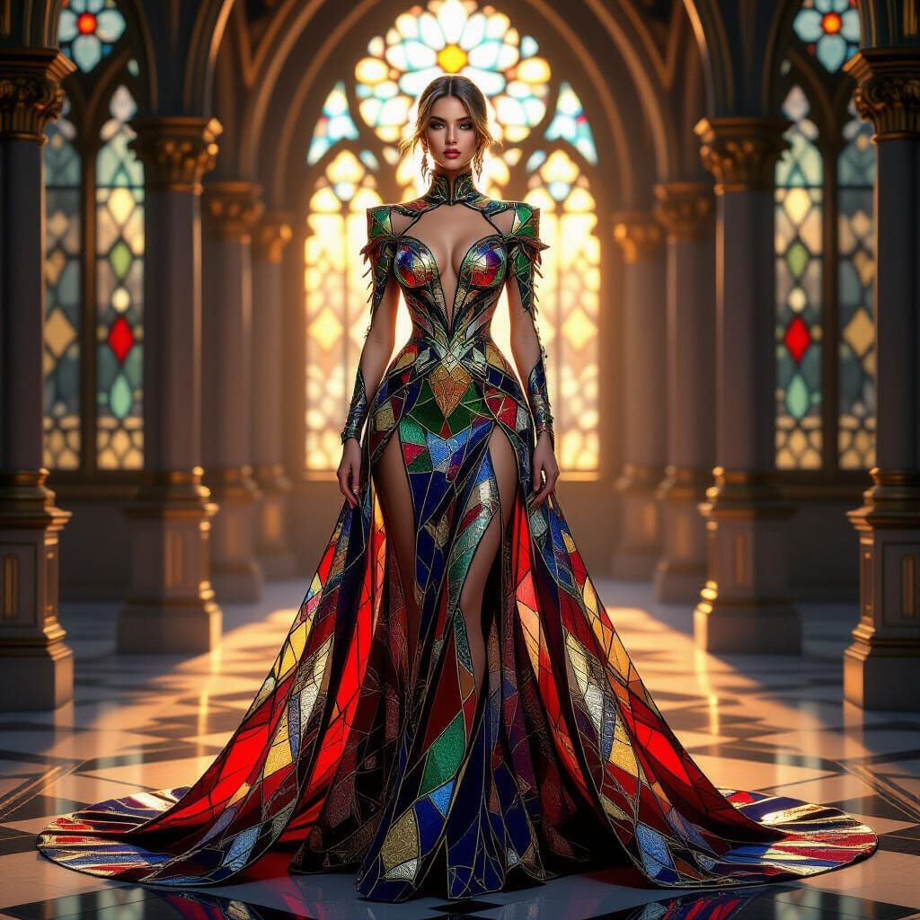 High Fashion Gown Inspired by Stained Glass Artistry
