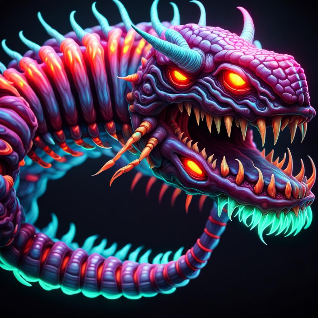Neon Pastel Demon Centipede: Ultra Detail