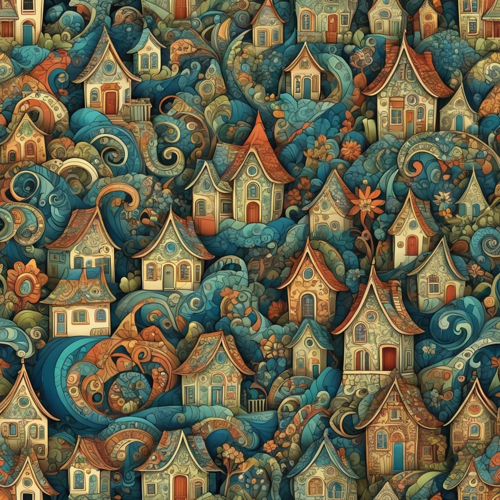 Paisley Houses with Abstract Fractal Design