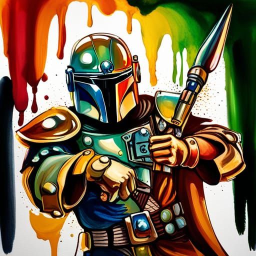 Mandalorian Warrior in Colorful Splash Art Style