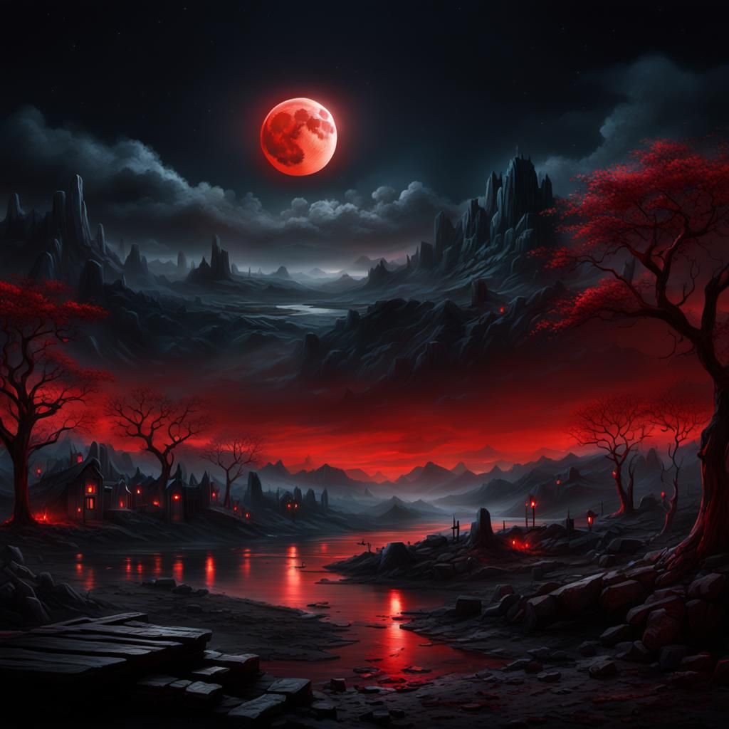 Dramatic Blood Moonlit Vampire Gathering