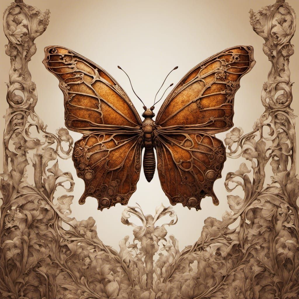 Art Nouveau Butterfly in Rusty Tones