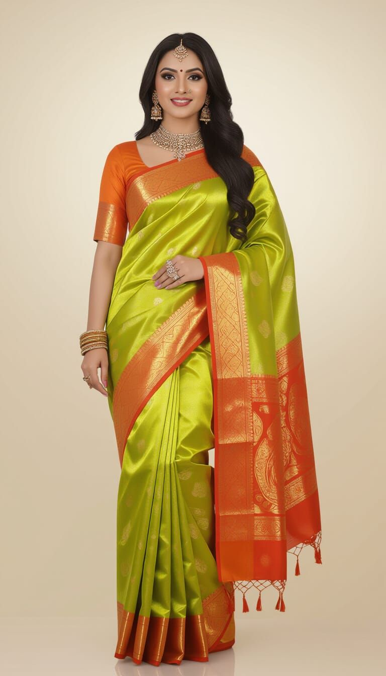 Indian Woman in Gold Saree, Cinematic Film Still