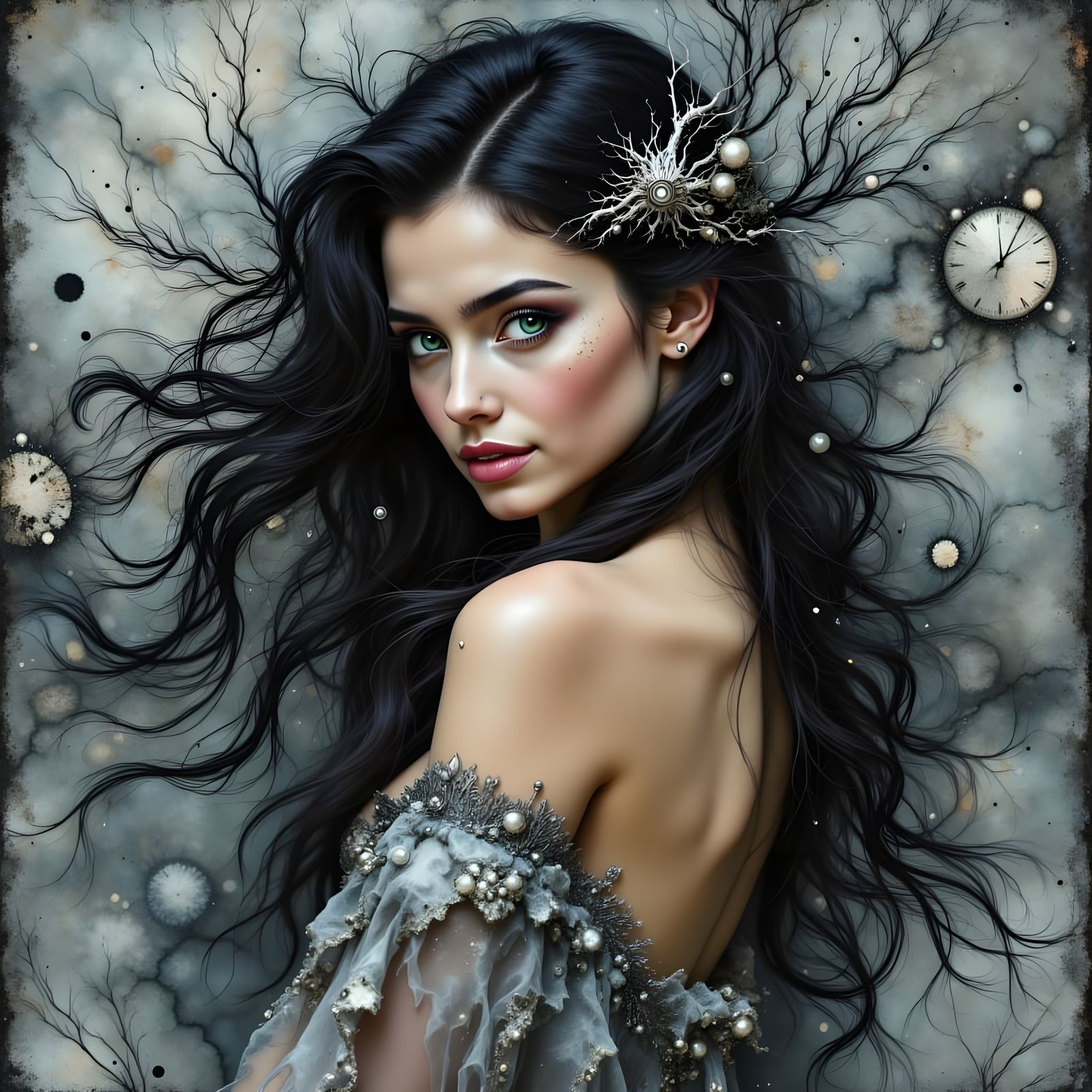 Beautiful Norse Goddess Portrait with Watercolor Effects