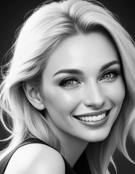 Laughing Young Woman in Black and White Portrait