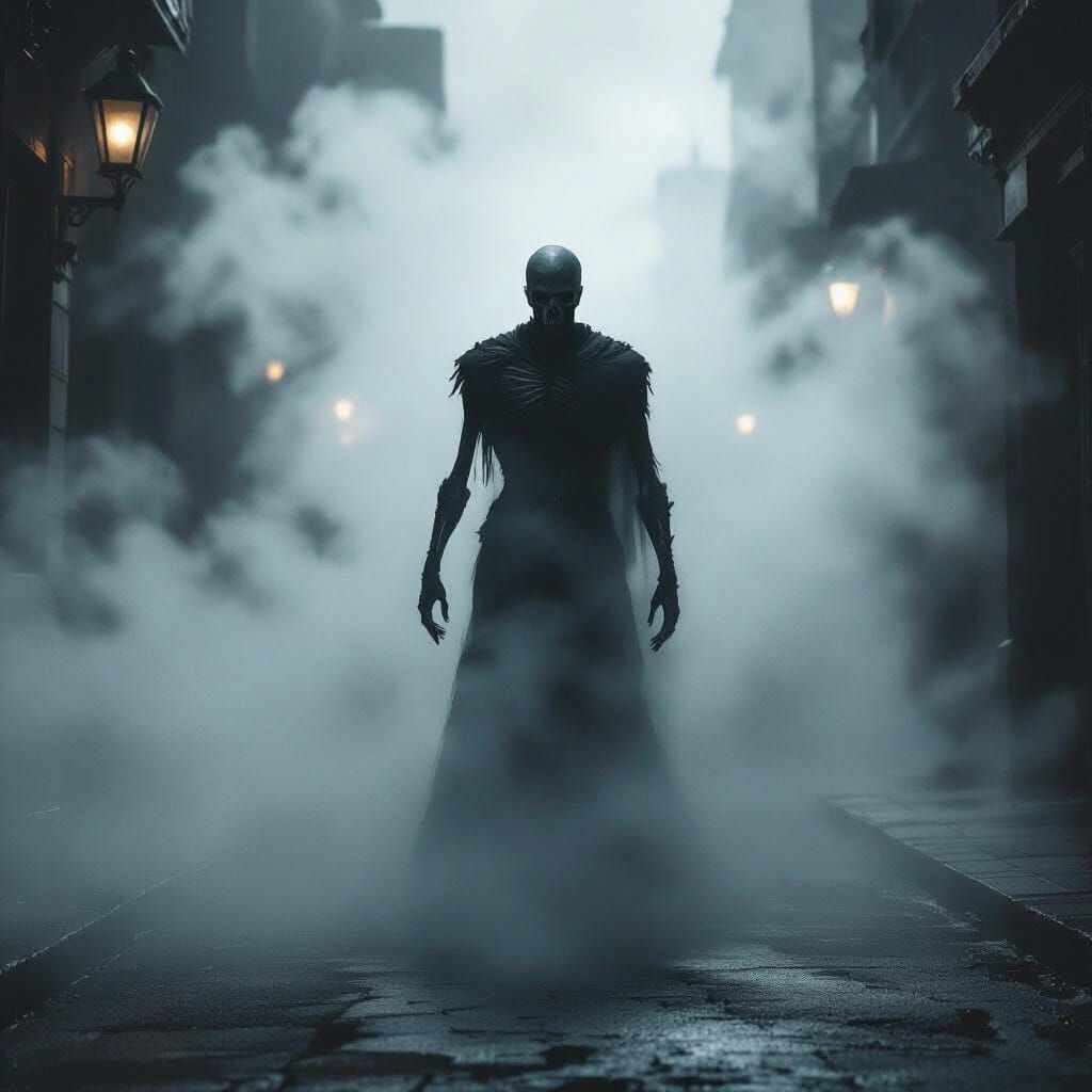 Eerie Fog-Shrouded Night Walker in Epic Fantasy Style